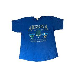 Vintage Rare Arizona Disney Location Nature Cactus T Shirt Blue Large